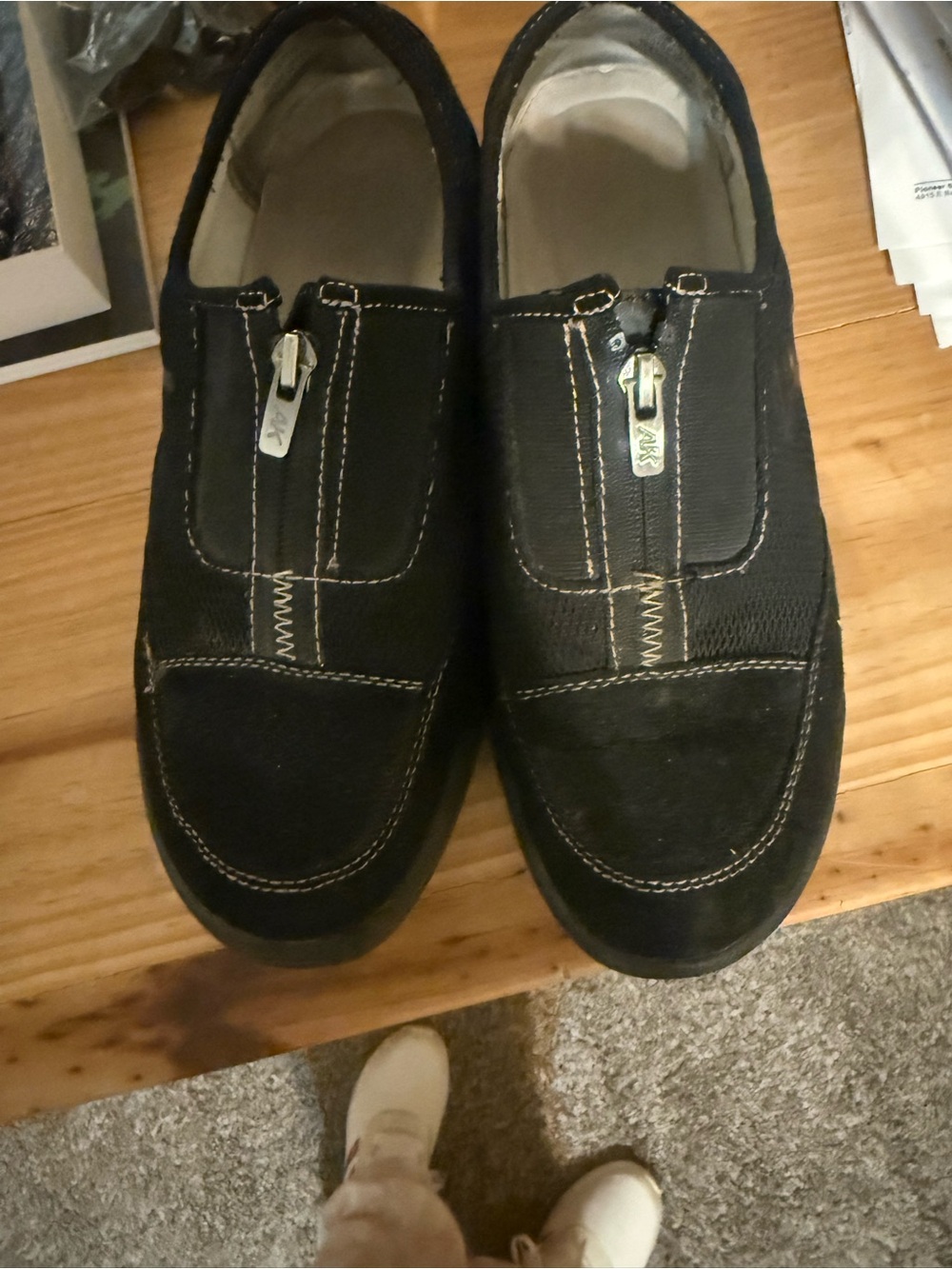 Anne Klein Sport Black Slip-On Sneakers with White Contrast Stitching